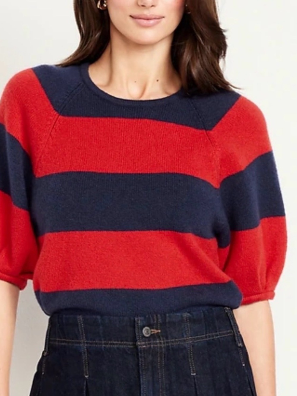 NWT Old Navy So Soft Cropped Short Sleeve Stripe Sweater